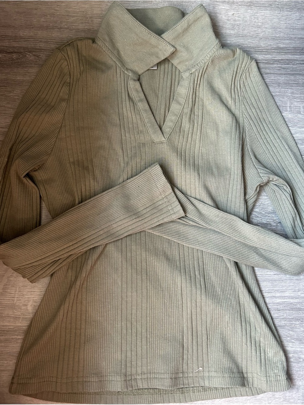 Rosio Olive Green Ribbed Long Sleeve Polo Neck Top